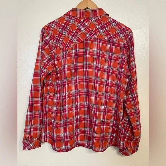 Dickies Orange Red Plaid Flannel Button Down Shirt Women’s Size L - Picture 8 of 11